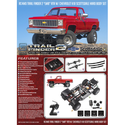 RC4WD Trail Finder 2 "LWB" RTR W/ Chevrolet K10 Scottsdale Hard Body Set (Red)